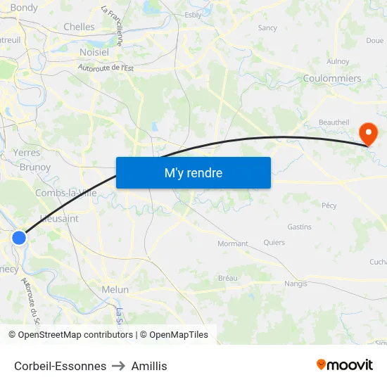 Corbeil-Essonnes to Amillis map