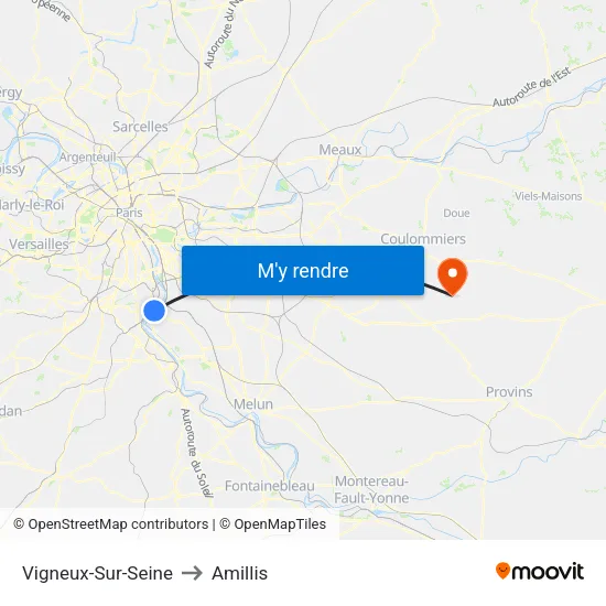 Vigneux-Sur-Seine to Amillis map