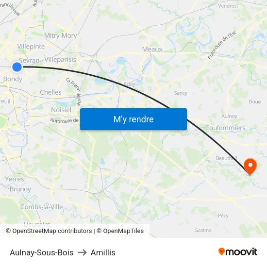 Aulnay-Sous-Bois to Amillis map