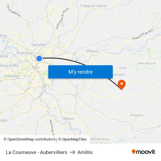 La Courneuve - Aubervilliers to Amillis map