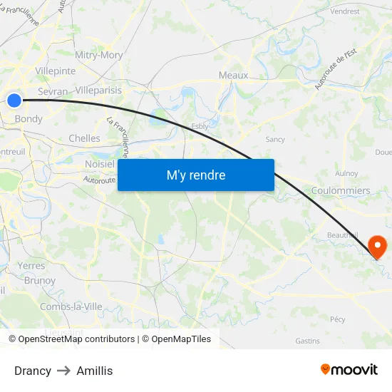 Drancy to Amillis map