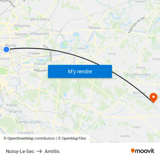 Noisy-Le-Sec to Amillis map