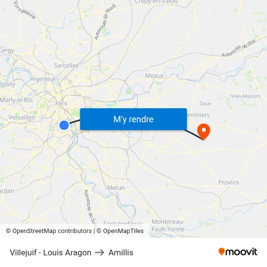 Villejuif - Louis Aragon to Amillis map