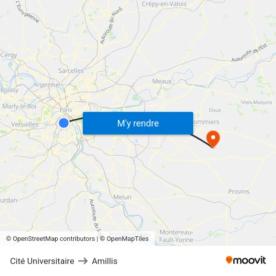 Cité Universitaire to Amillis map