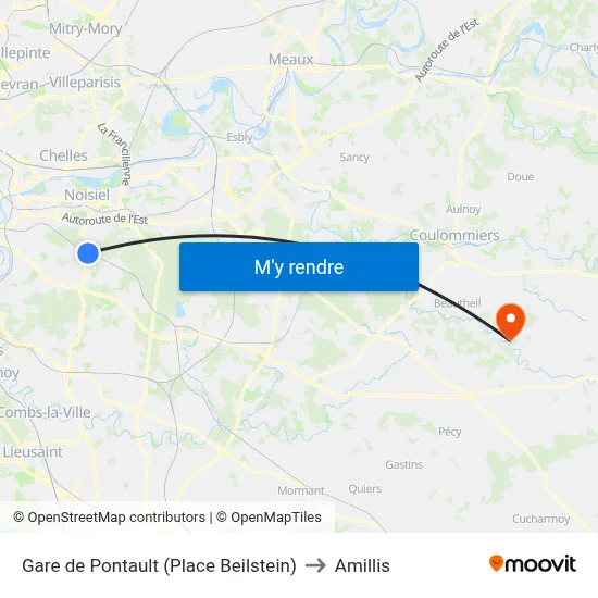 Gare de Pontault (Place Beilstein) to Amillis map