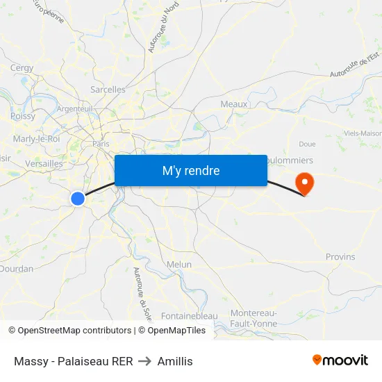 Massy - Palaiseau RER to Amillis map