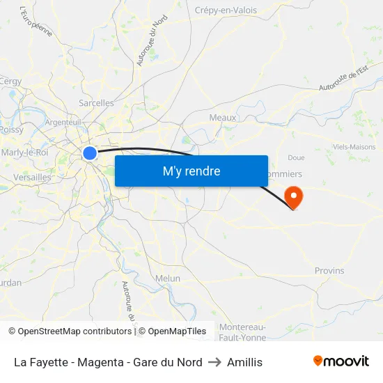 La Fayette - Magenta - Gare du Nord to Amillis map