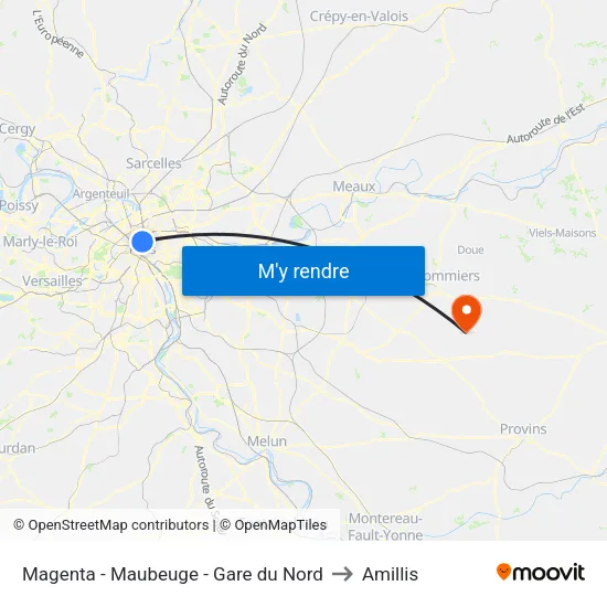 Magenta - Maubeuge - Gare du Nord to Amillis map