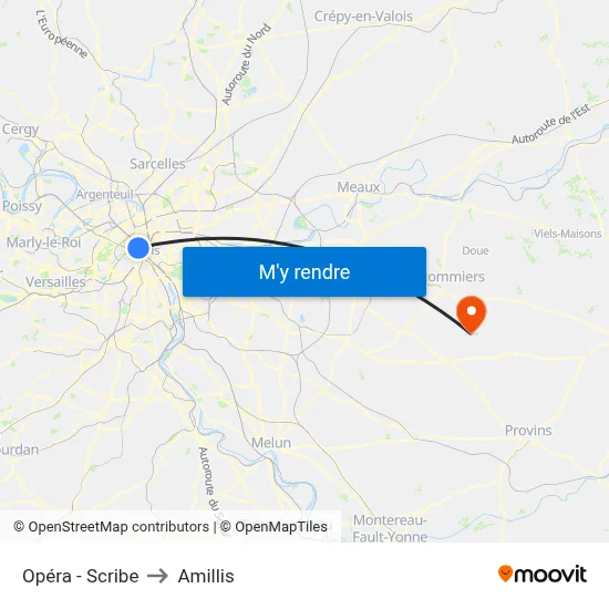 Opéra - Scribe to Amillis map