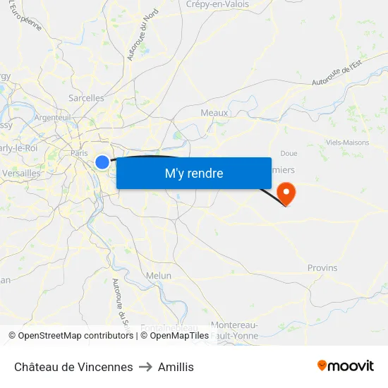 Château de Vincennes to Amillis map