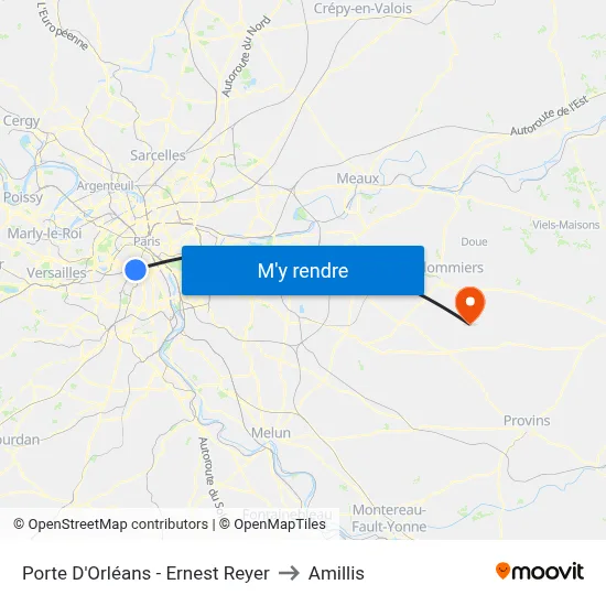 Porte D'Orléans - Ernest Reyer to Amillis map