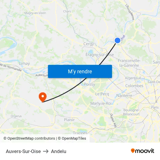 Auvers-Sur-Oise to Andelu map