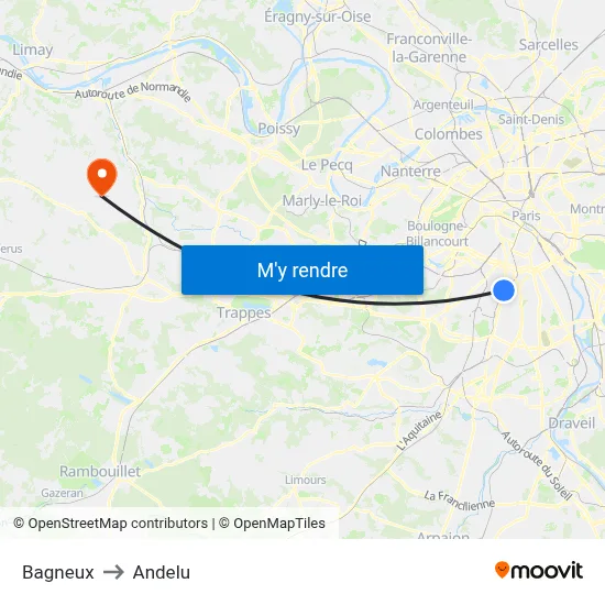 Bagneux to Andelu map