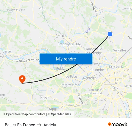 Baillet-En-France to Andelu map