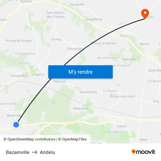 Bazainville to Andelu map