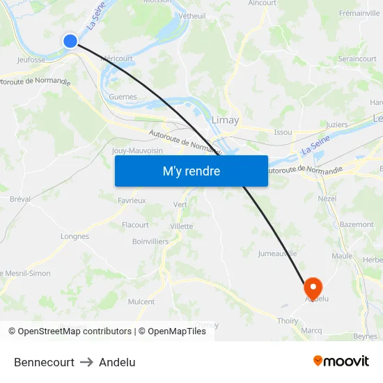 Bennecourt to Andelu map