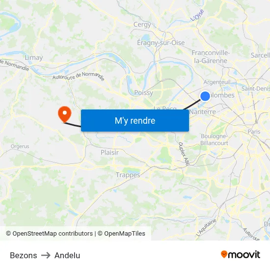 Bezons to Andelu map