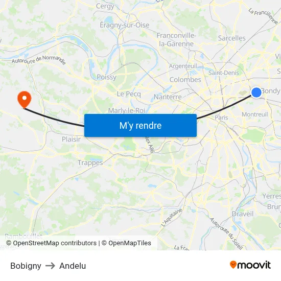 Bobigny to Andelu map