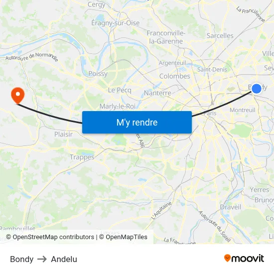 Bondy to Andelu map