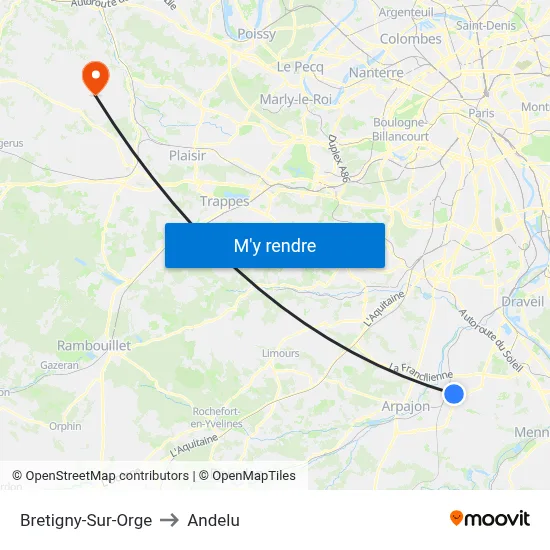 Bretigny-Sur-Orge to Andelu map