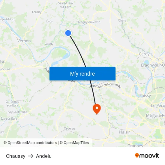 Chaussy to Andelu map