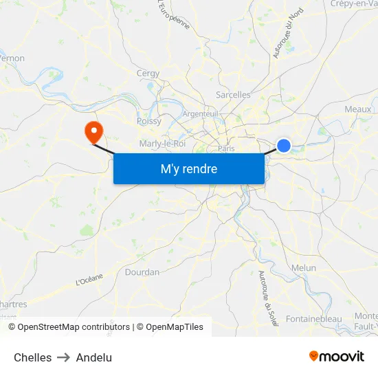 Chelles to Andelu map