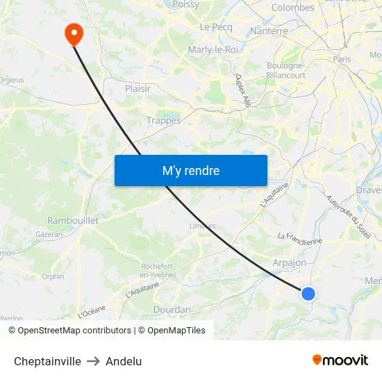 Cheptainville to Andelu map