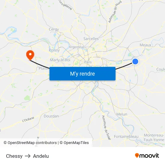 Chessy to Andelu map