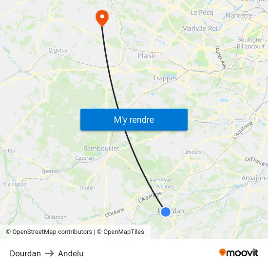 Dourdan to Andelu map