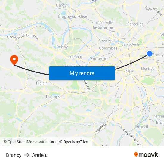 Drancy to Andelu map