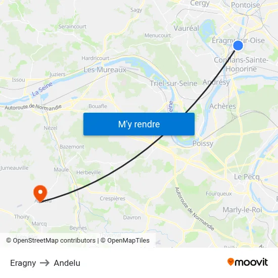 Eragny to Andelu map