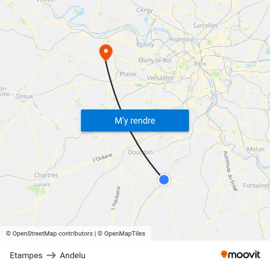 Etampes to Andelu map