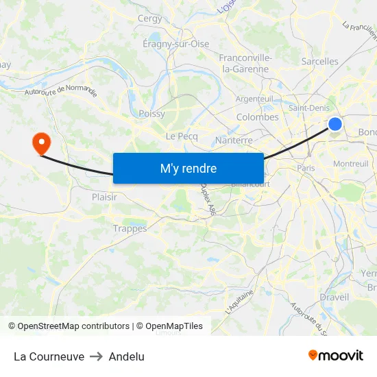 La Courneuve to Andelu map