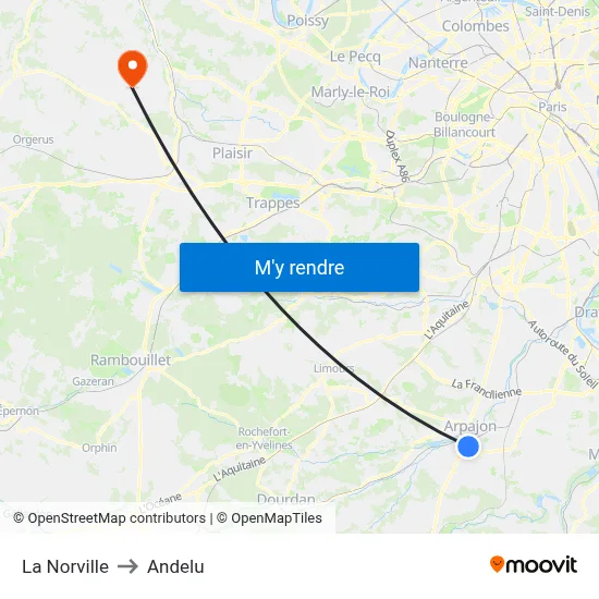La Norville to Andelu map