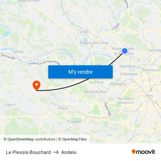 Le Plessis-Bouchard to Andelu map