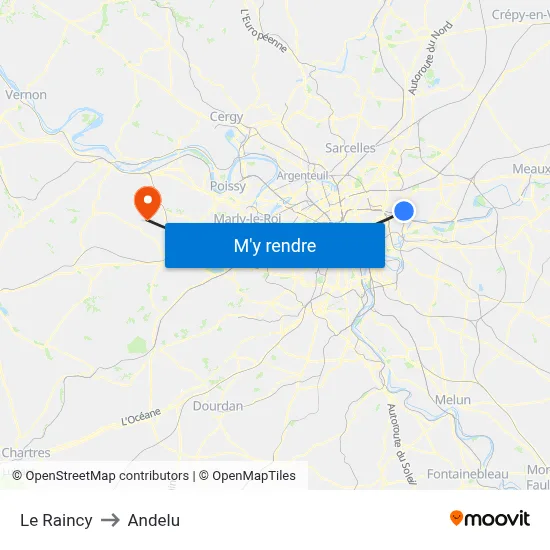 Le Raincy to Andelu map