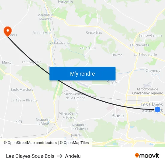 Les Clayes-Sous-Bois to Andelu map