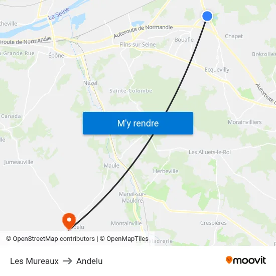 Les Mureaux to Andelu map