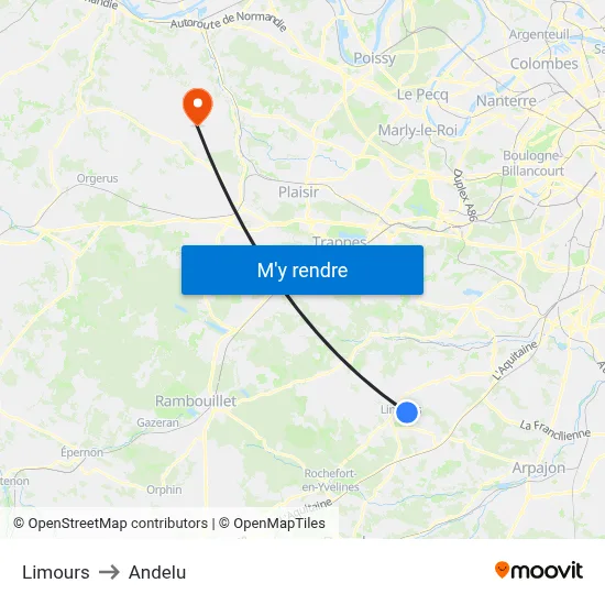 Limours to Andelu map