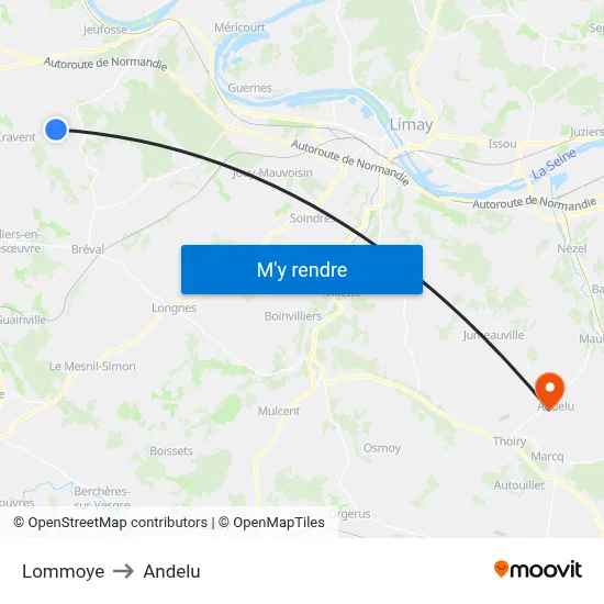 Lommoye to Andelu map