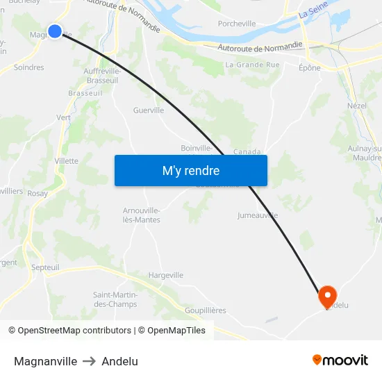 Magnanville to Andelu map