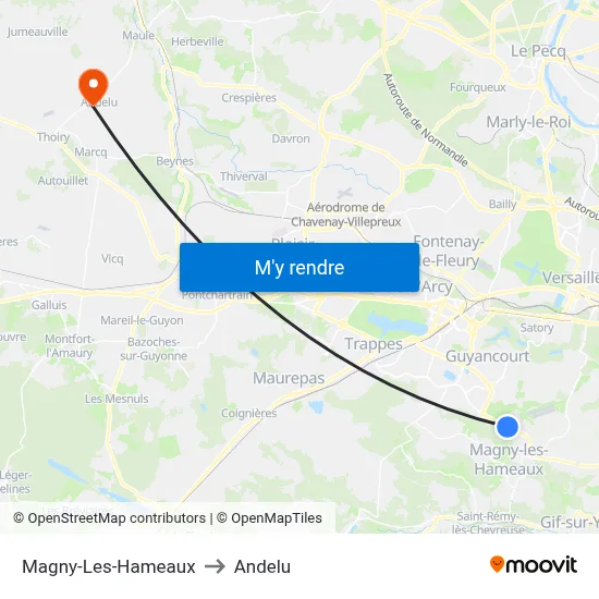 Magny-Les-Hameaux to Andelu map