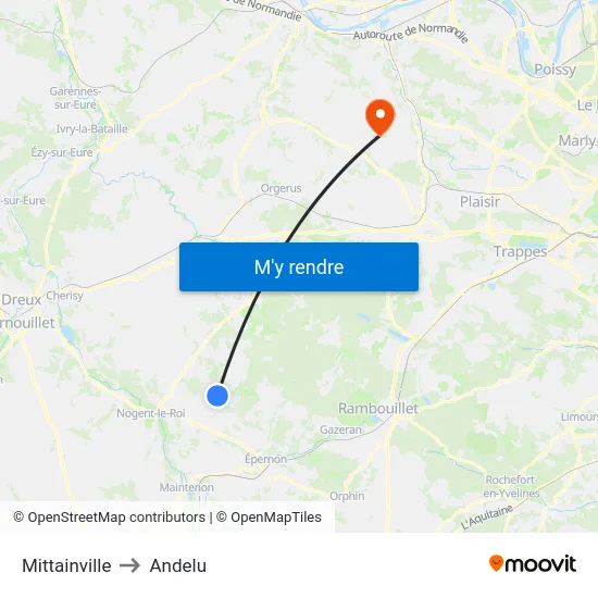Mittainville to Andelu map