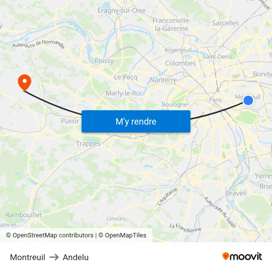 Montreuil to Andelu map