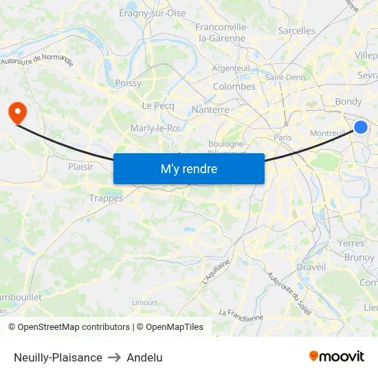 Neuilly-Plaisance to Andelu map