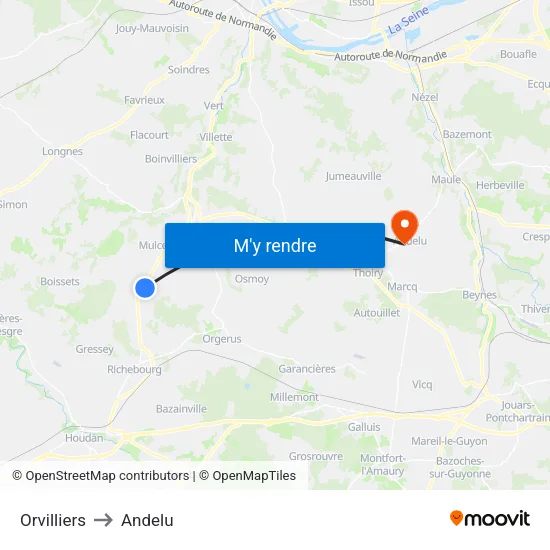 Orvilliers to Andelu map