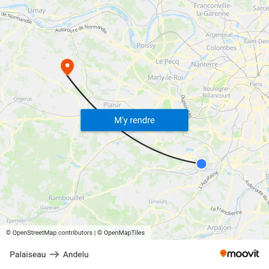 Palaiseau to Andelu map