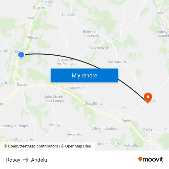Rosay to Andelu map