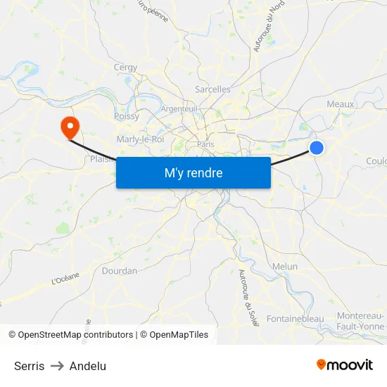 Serris to Andelu map