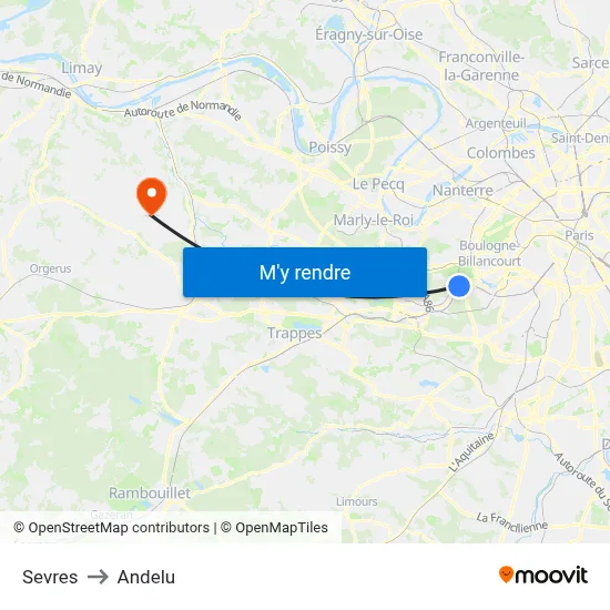 Sevres to Andelu map